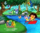 Dora ve arkadaşı Boots Maymun bir teknede